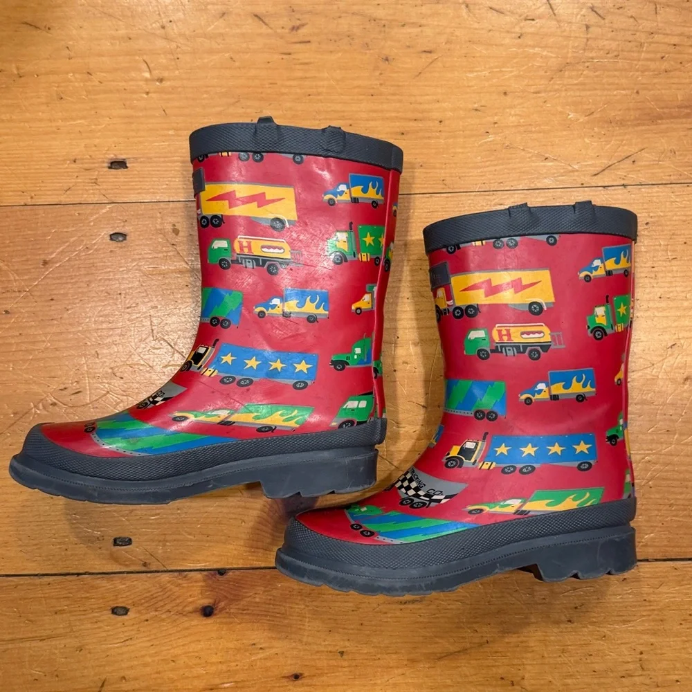 Hatley Kids Rain Boots with Vehicle Design Red Trucks toddler size 11